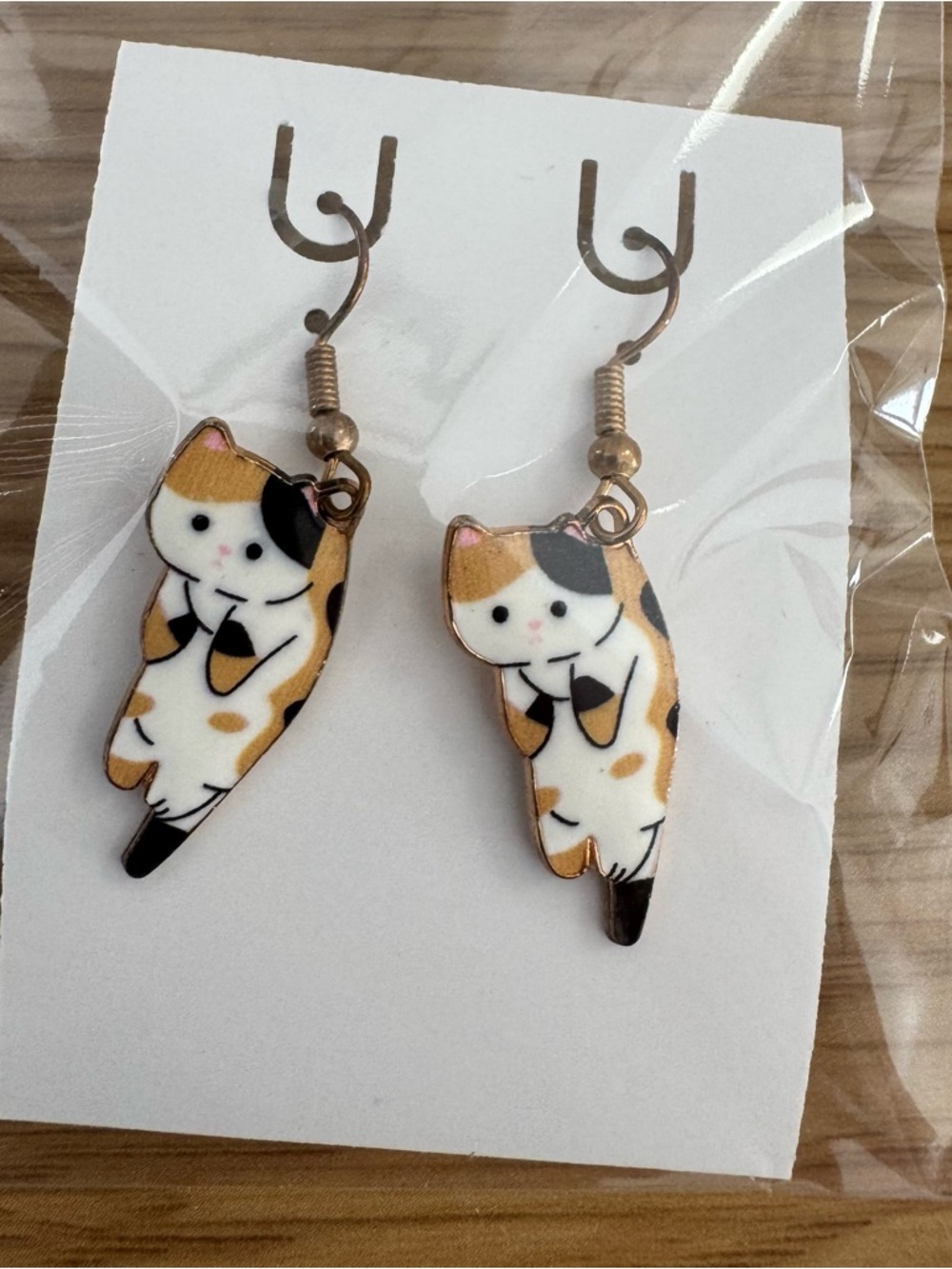Calico Cat Dangle Earrings - Cute Cat Jewelry (White, Orange, Black)